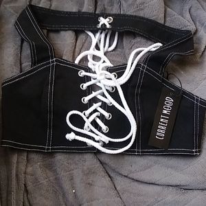 Black Crop Top Corset Zip Up (Dolls Kill)